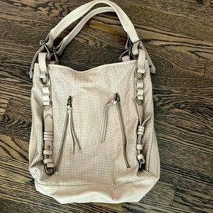 Joelle Hawkens by Treesje “Erin” X-Large Beige tan Leather Tote bag. Adjustable